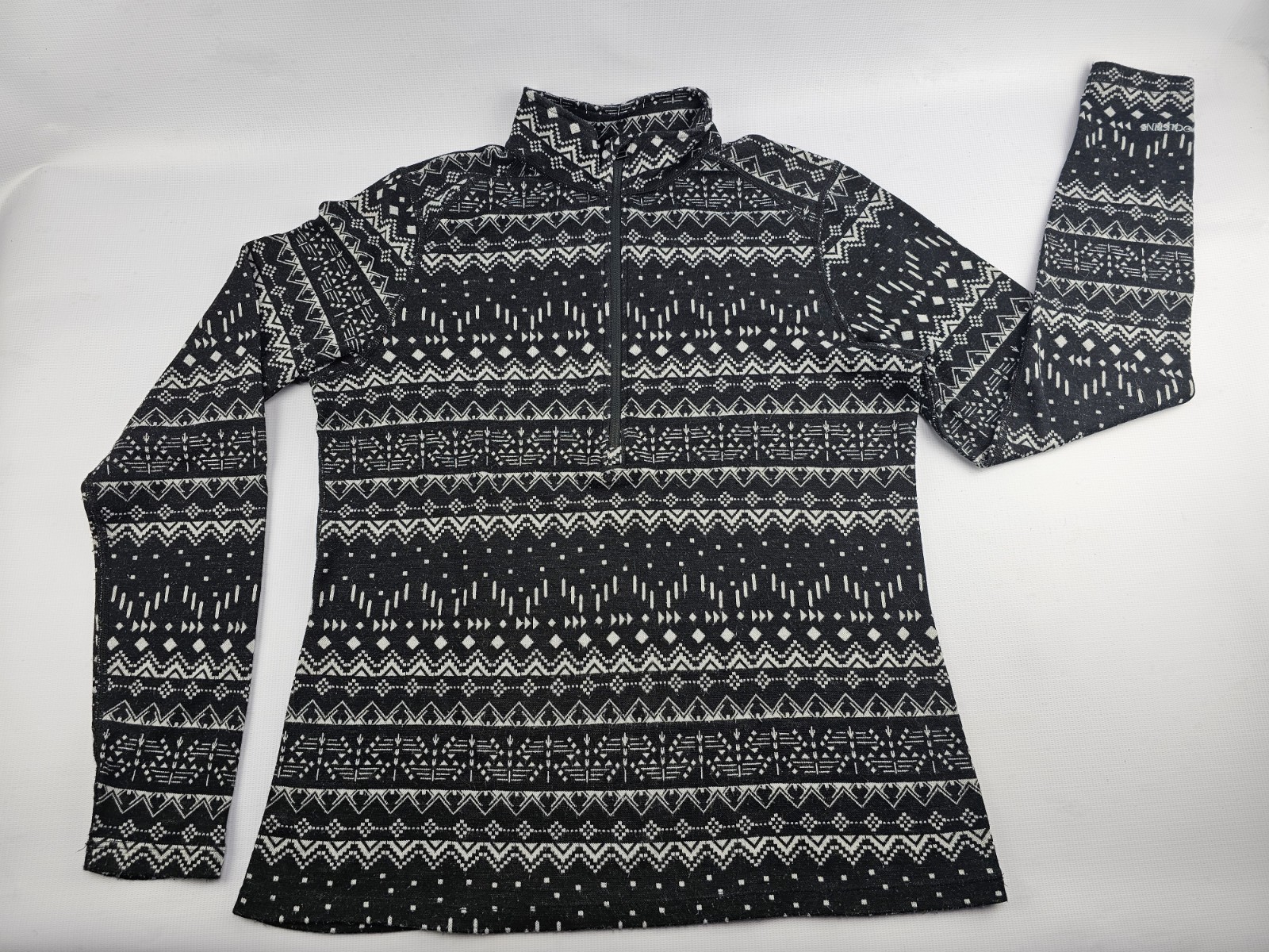 Terramar Woolskins Quarter-zip Pullover Aztec Print Black White Women’s Large