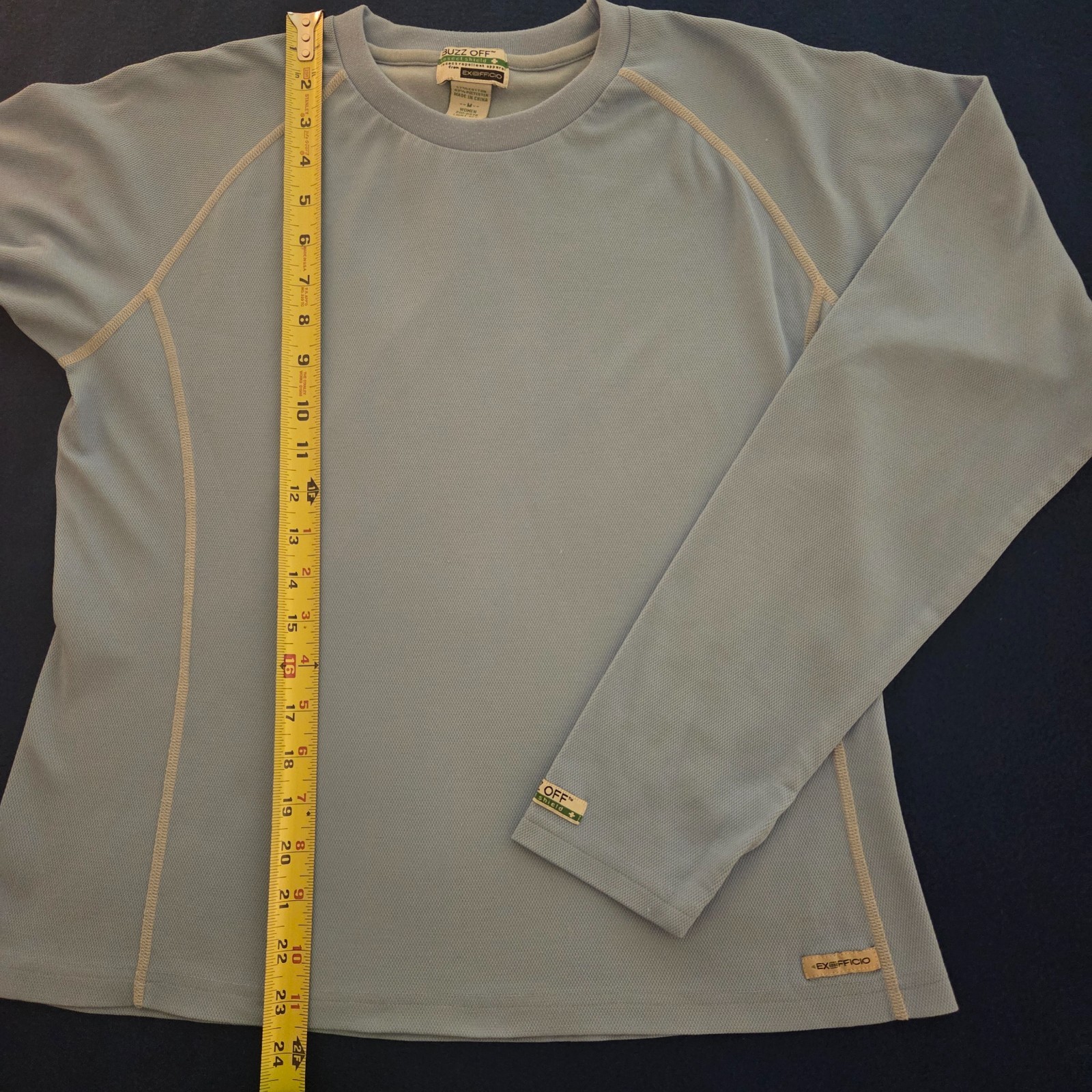 Exofficio Buzz Off Insect Shield Pullover Top Size M Light Sky Blue Outdoor Hike