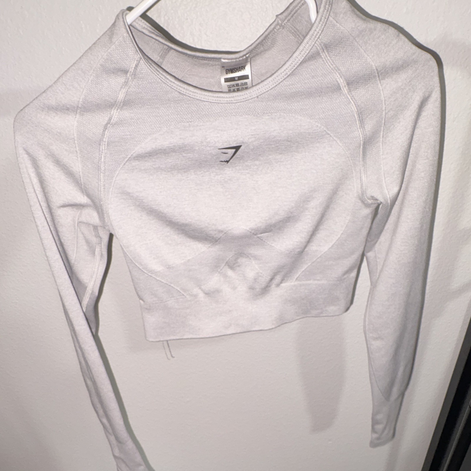 Gymshark Women’s White Cropped Long Sleeve Crew Neck Stretch Knit Top M