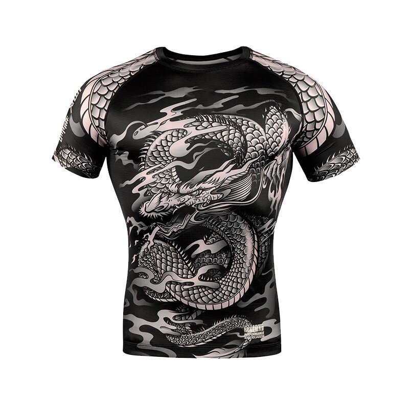 ZONBAILON Men’s Sanda Training Suit Tight Short Sleeve Muay Thai Fight Top