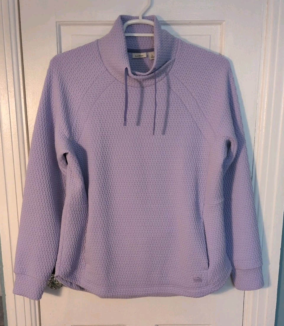LL Bean Women’s L Reg Pullover Quilted Honeycomb Funnel Neck 520418 Lilac