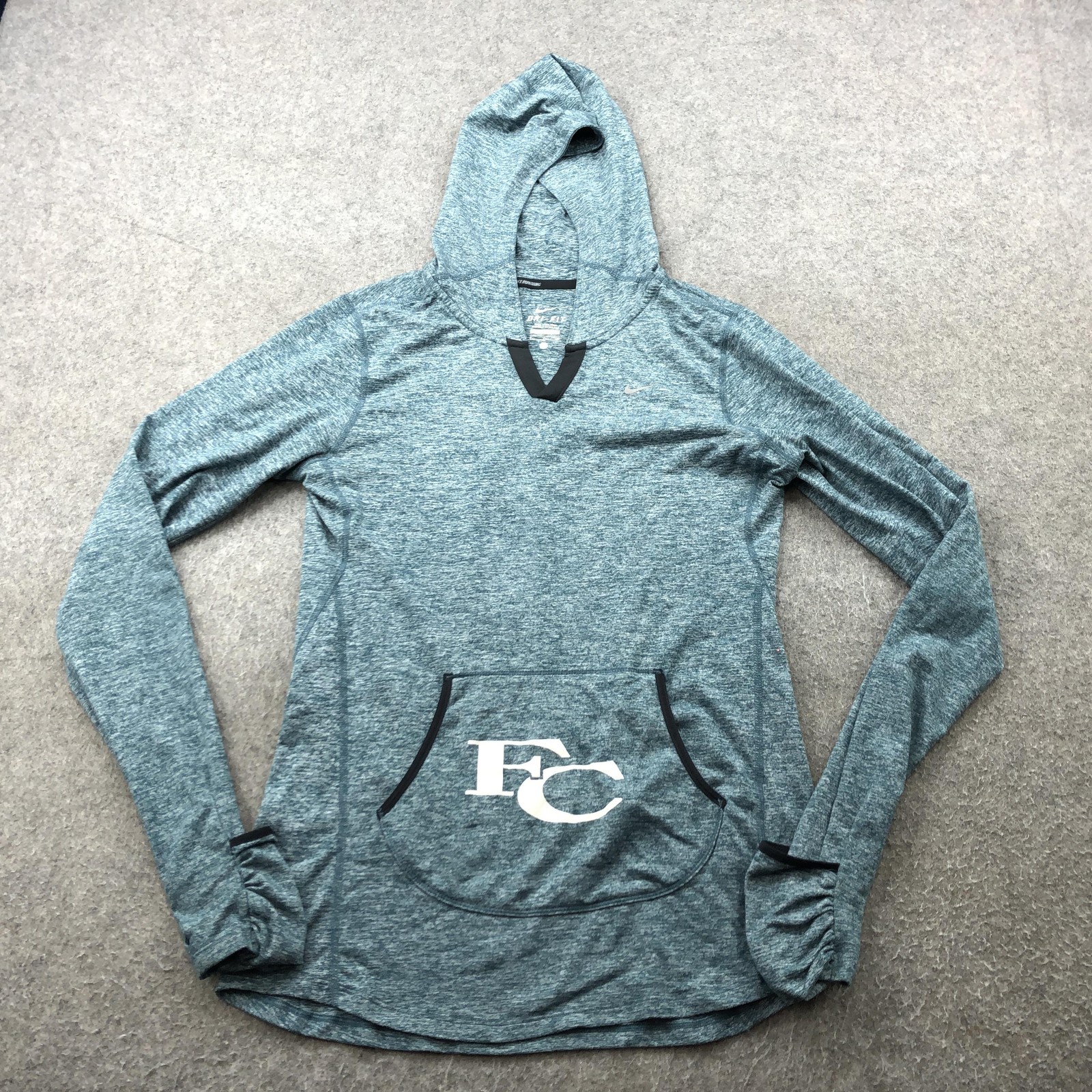 Nike Pullover Womens Small Blue FC Logo Long Sleeve Running Top Dri Fit Hoodie