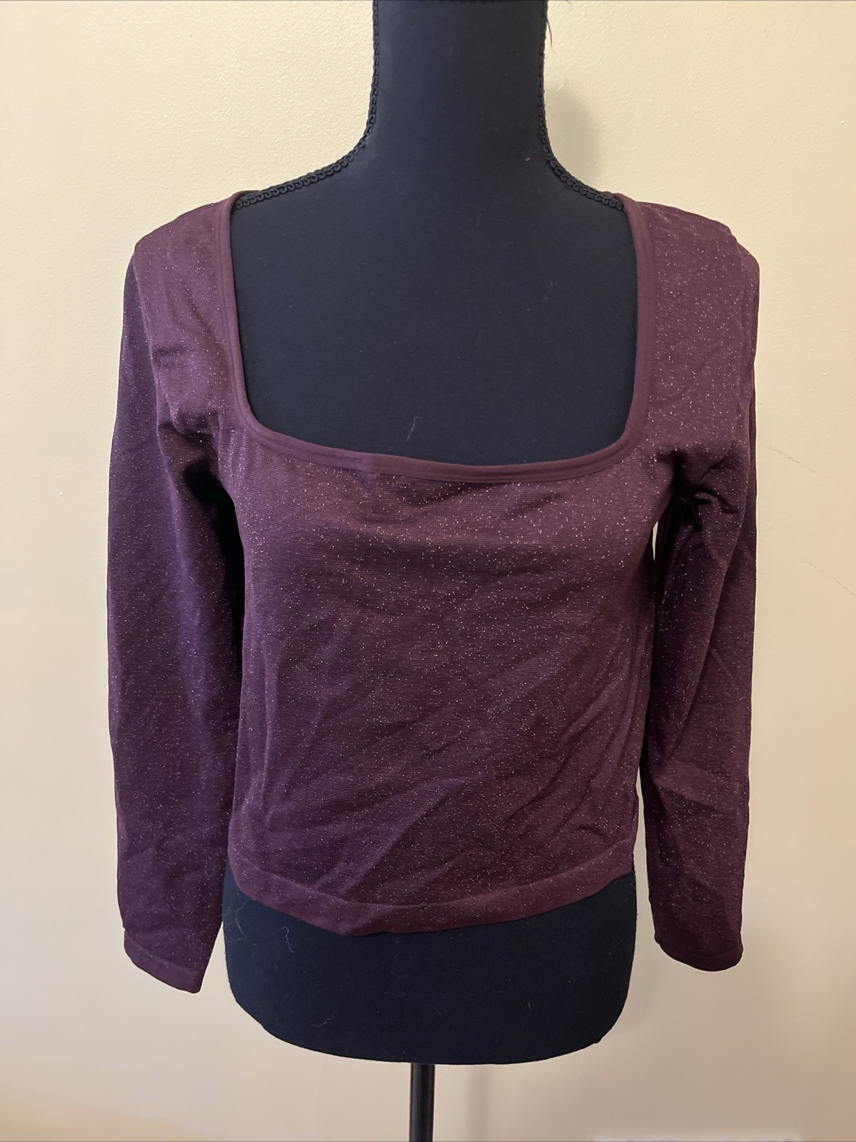 All In Motion Woman Bordo With Speckle Long Sleeve Bodycon Crop Top Size XXL