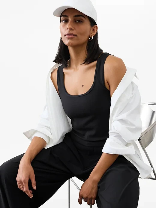 New Athleta M Signature Rib Square Neck Crop Tank Black Medium