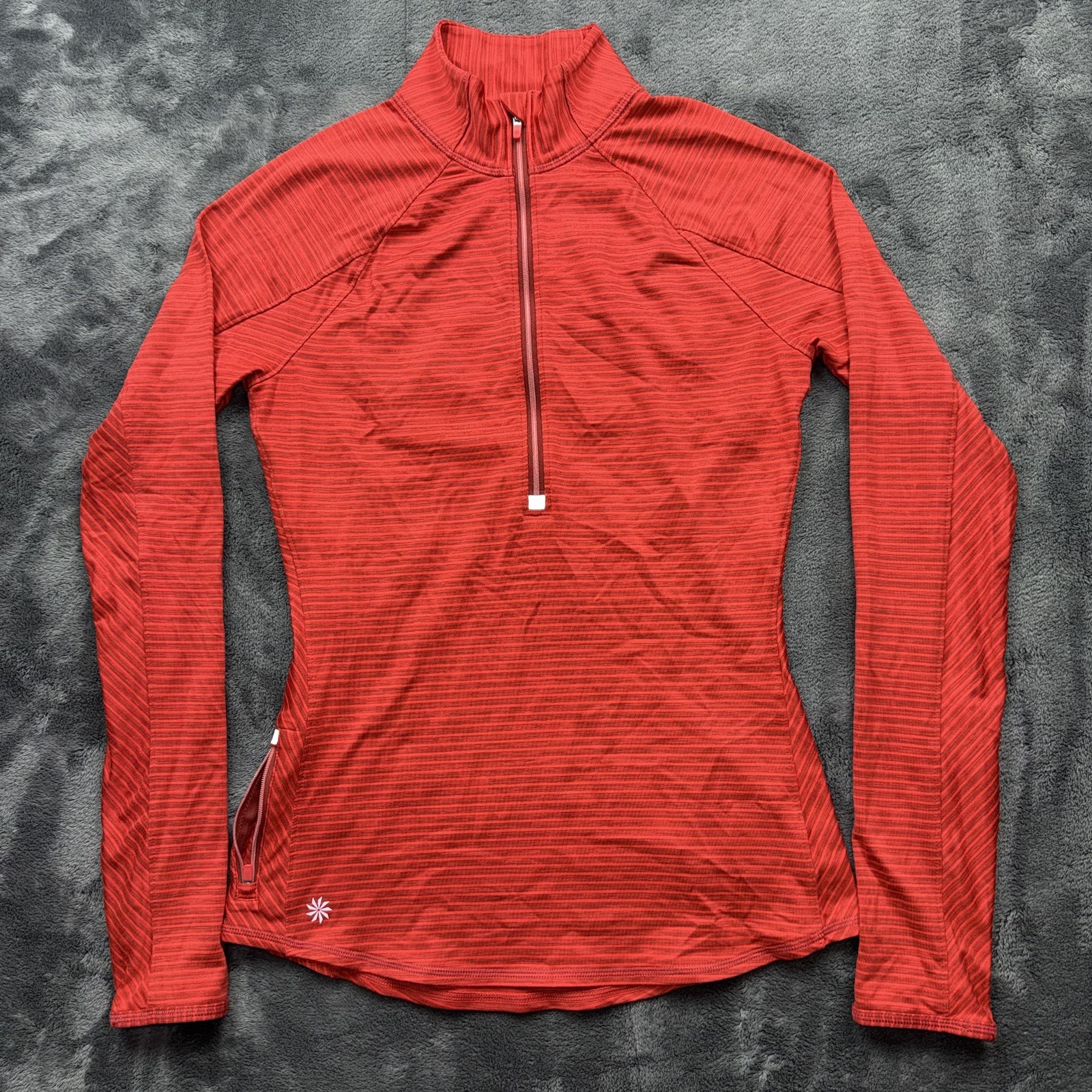 Athleta Shirt Womens Small Red Stripe 1/4 Zip Long Sleeve Athletic Running