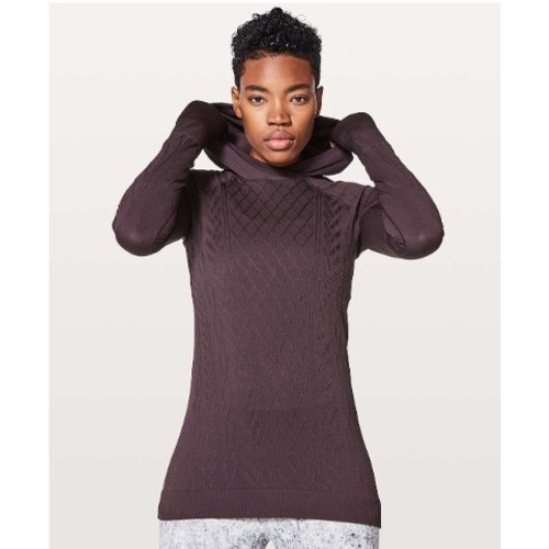 Lululemon Rest Less Hoodie Black Cherry Cable Knit Seamless Running EUC Size 4