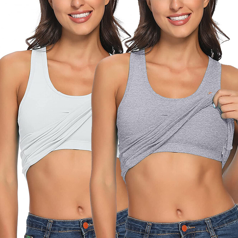 Women’s Solid Basic Scoop Neck Racerback Tank Top With Built in Shelf Bra Shirts