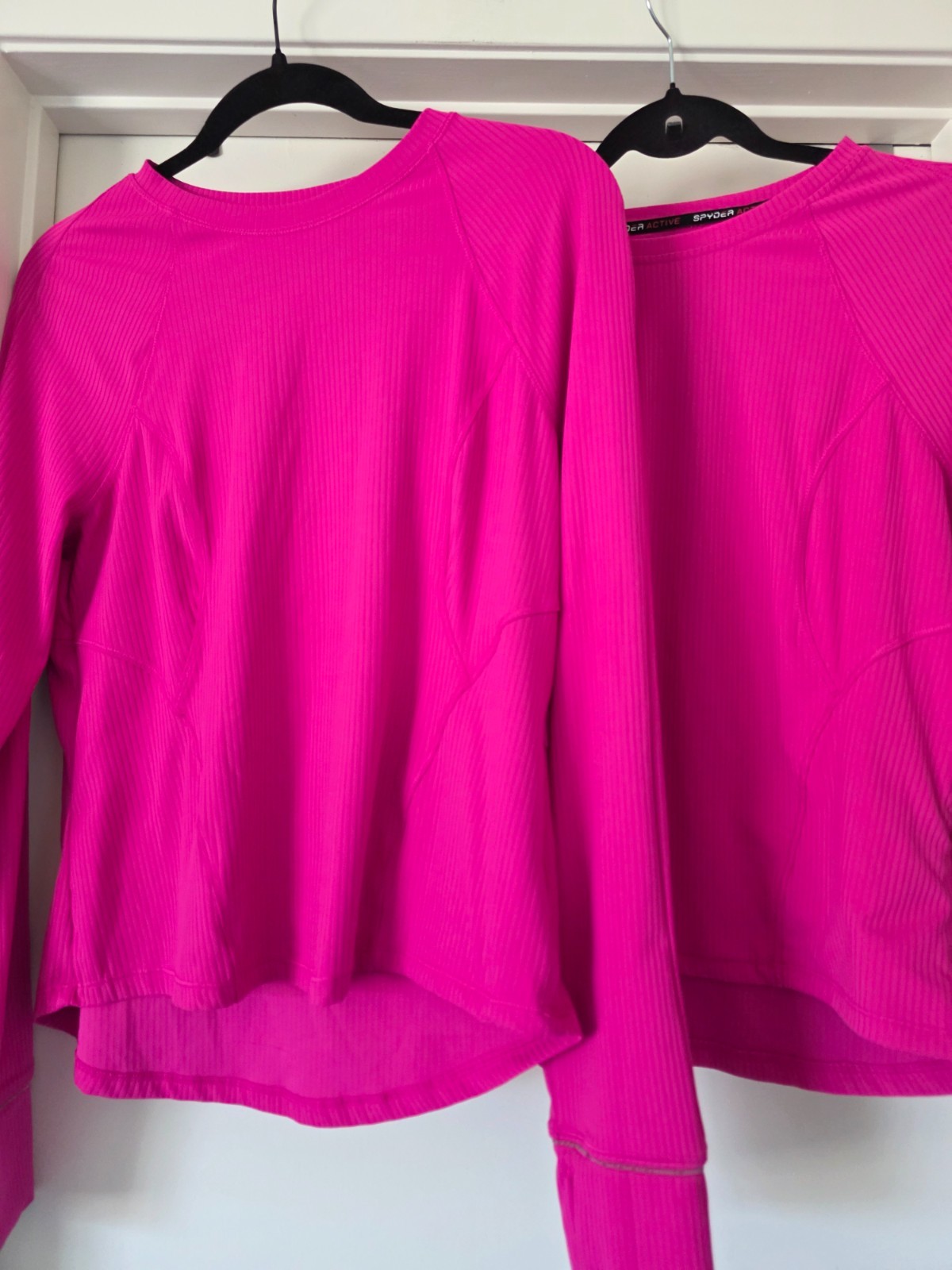 Lot 2 Spyder Active Ribbed Tops Bright Pink Women Size M Short & Long Sleeve