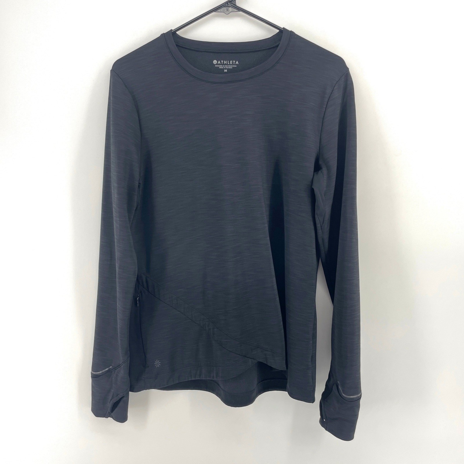 Athleta Long Sleeve Top Womens Medium Charcoal Gray Side Pocket Thumbholes