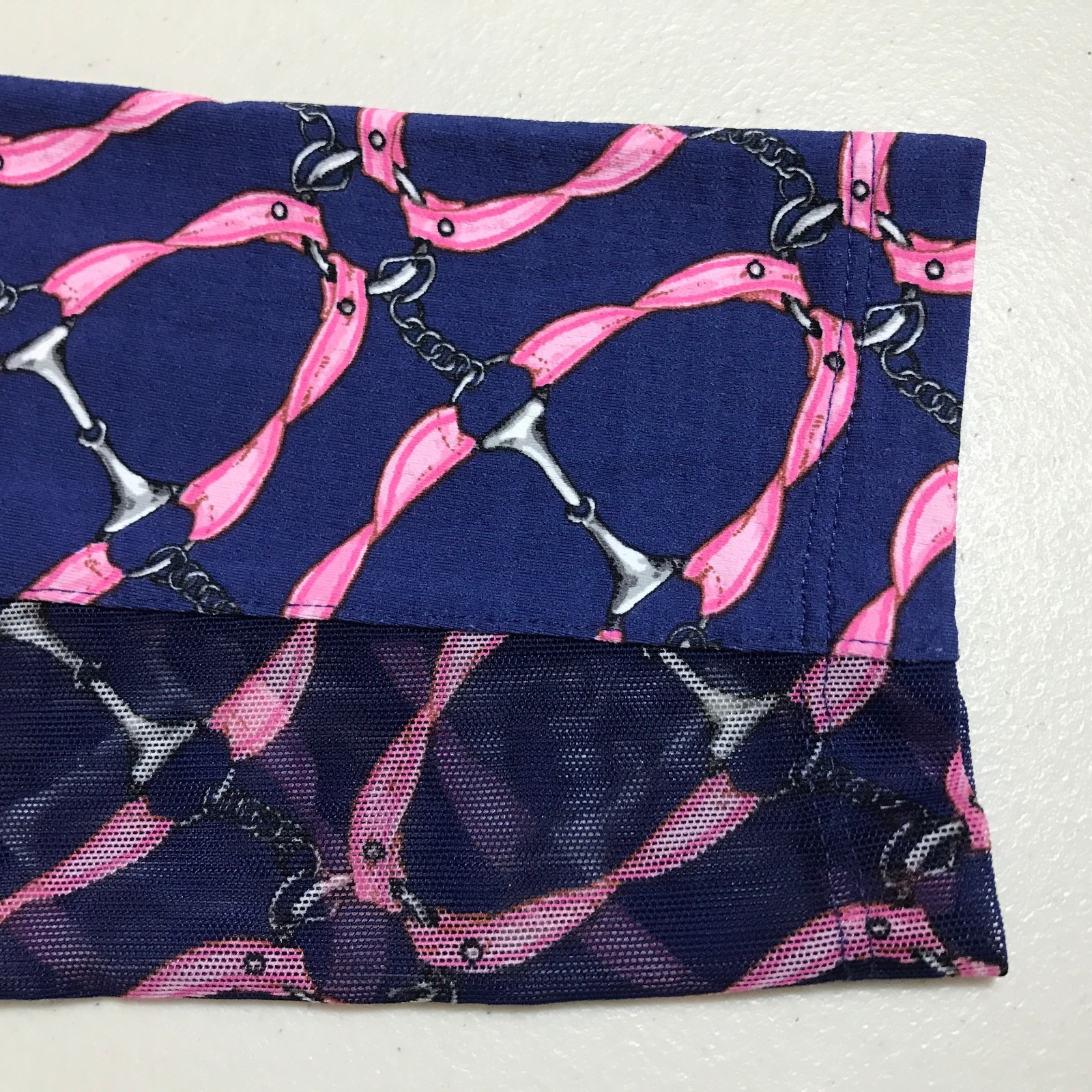 Ibkul Women’s Long Sleeve Sun Shirt 1/4 Zip Blue Pink Equestrian Print Top XXL