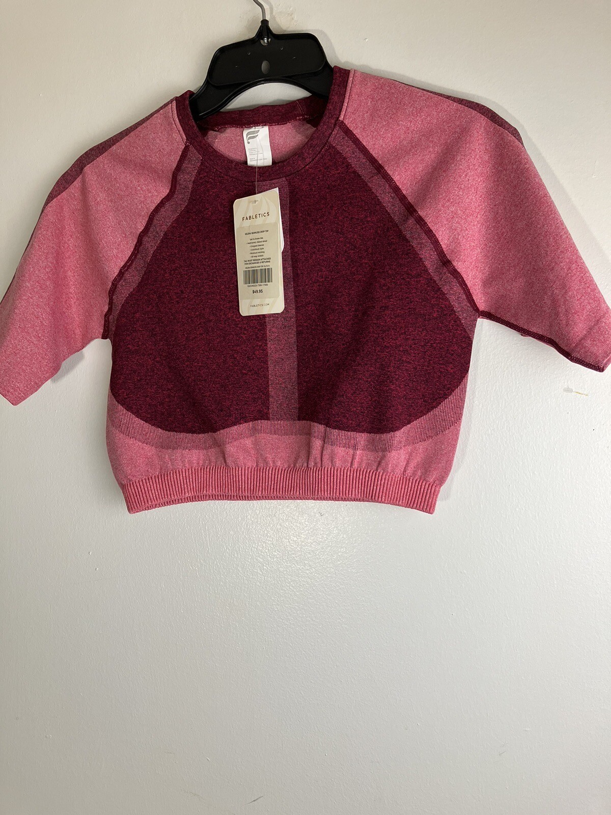 NWT Fabletics Helena Seamless Crop Top Stretch Pink Color Block Heather RibbedXL