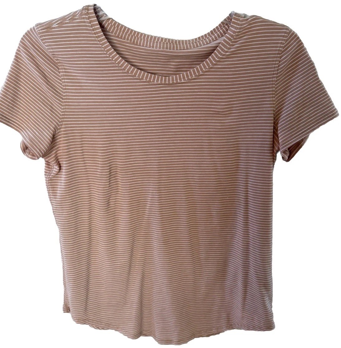 Lululemon Athletic Top Brown And White Striped Shirt Curved Hem Stretch