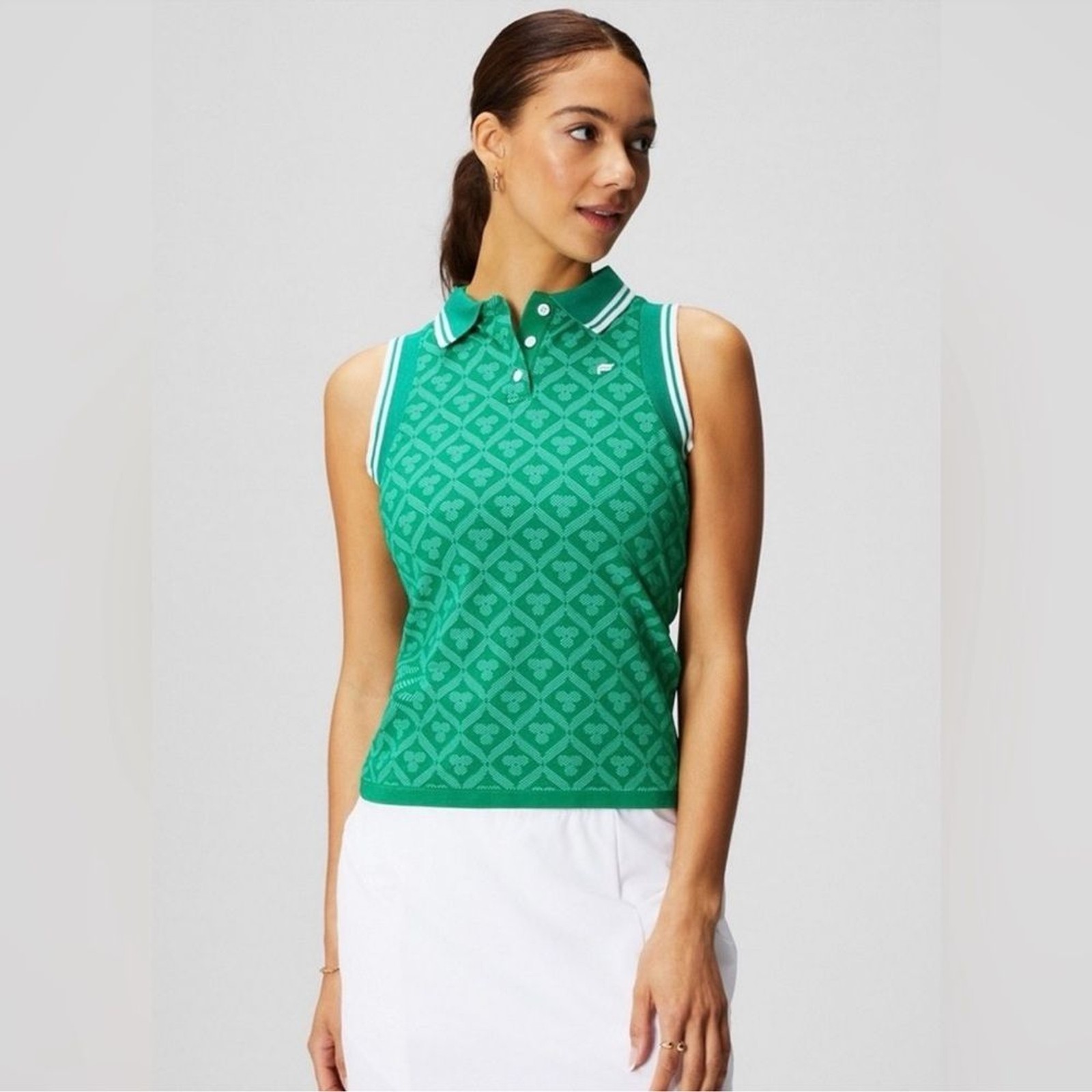 Fabletics Seamless Polo Tank in Green and White Size L NWT