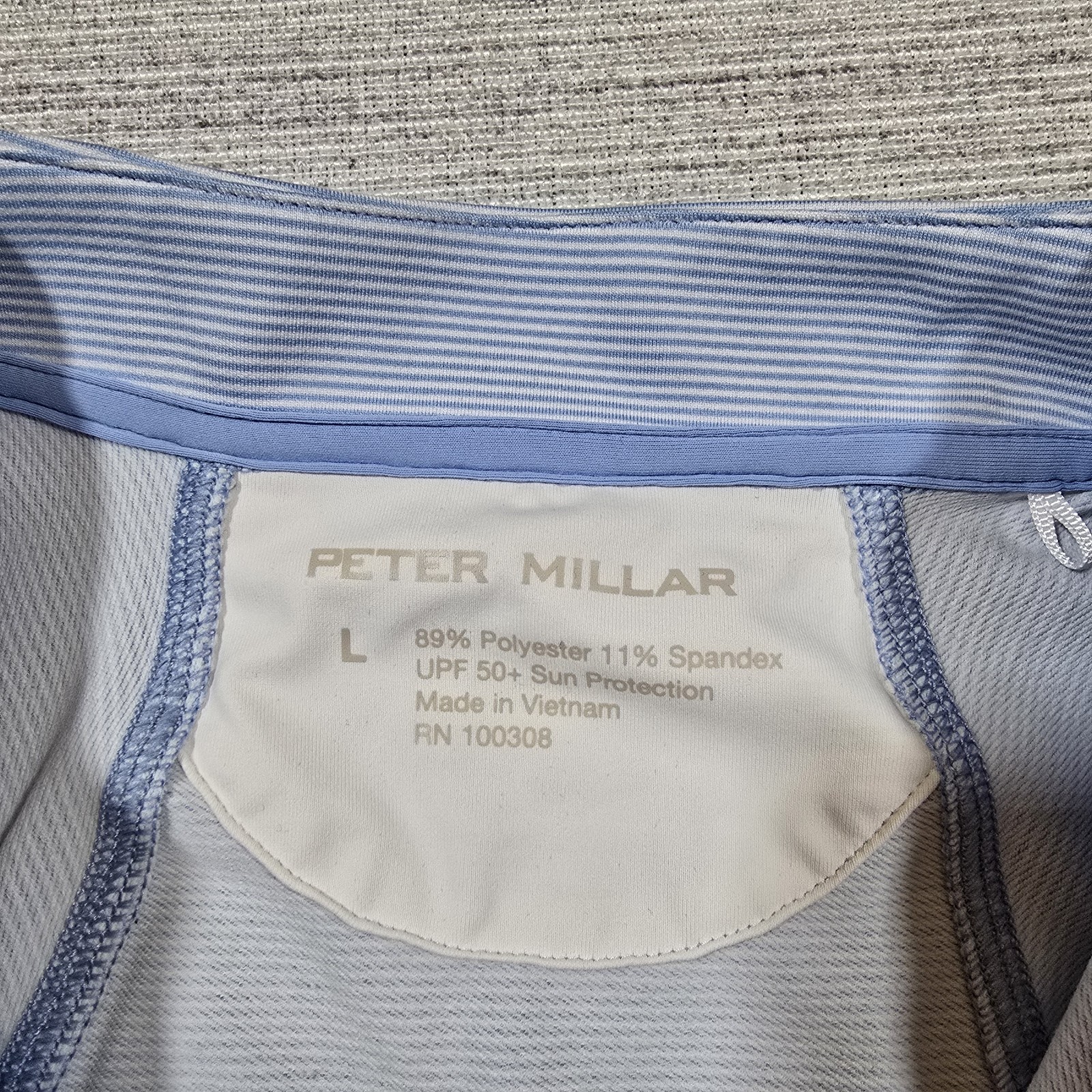 Peter Millar Raglan Perth 1/4 Zip Performance Womens L Blue Stripe UPF50+ Logo
