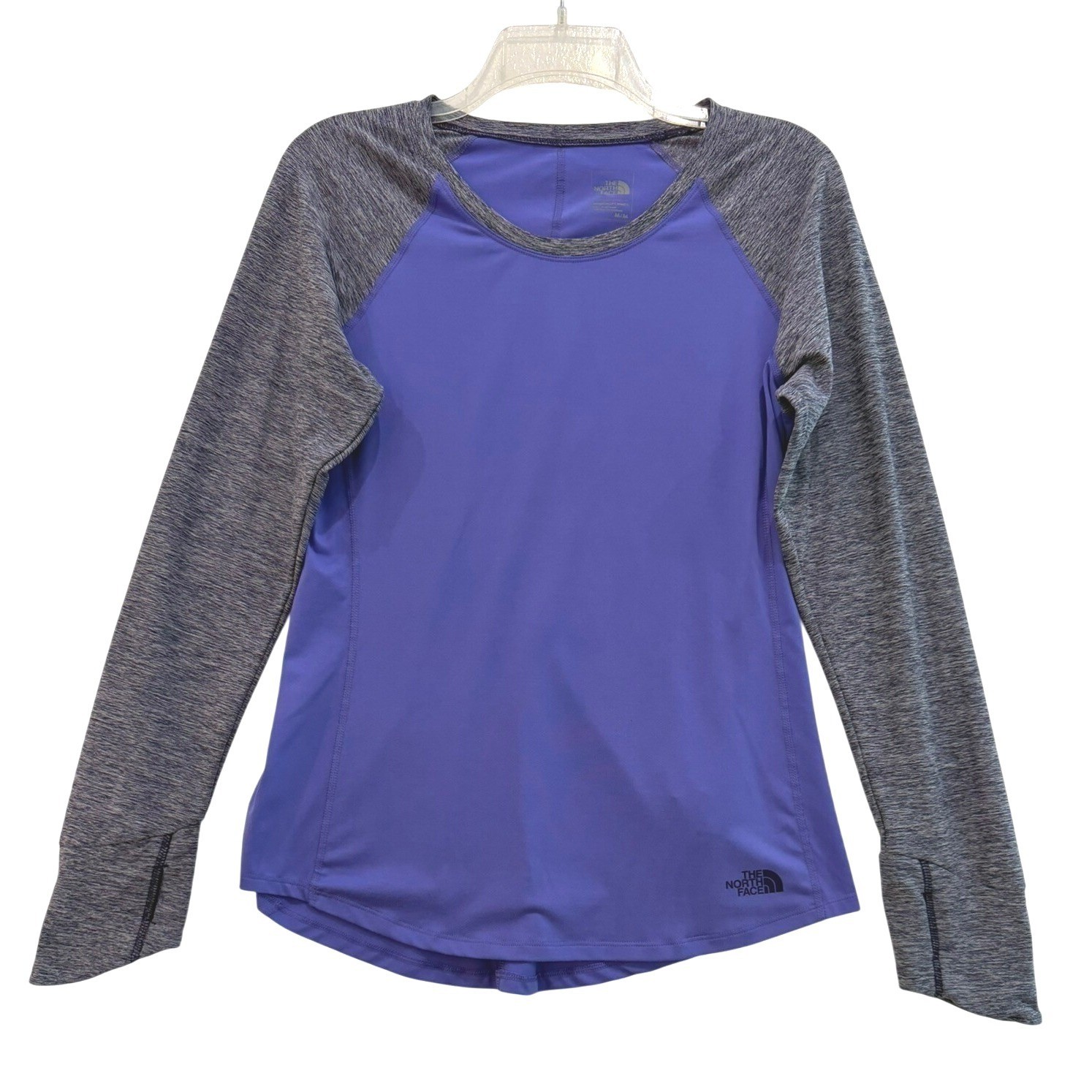 The North Face Women Purple Grey Raglan Long Sleeve Active Top Thumbholes Medium