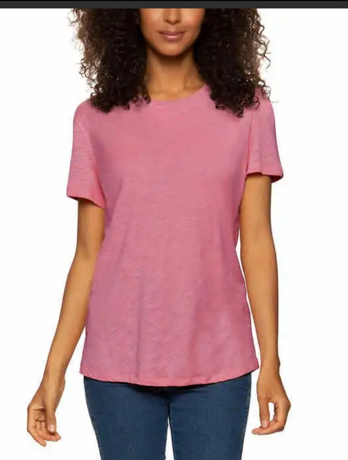 Felina Ladies’ Slub Crew Tee Soft Jersey T-Shirt Crewneck Heather Rose MEDIUM
