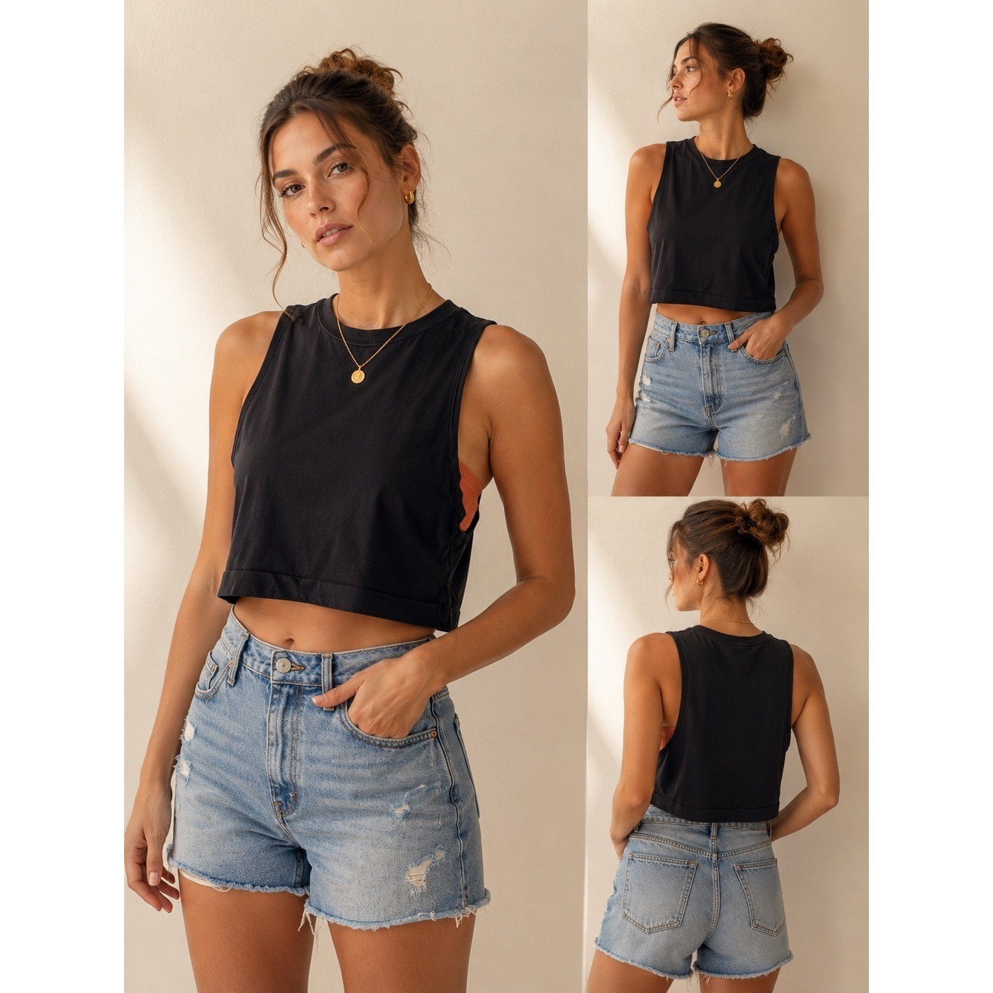 Avocado Womens Gray High Neck Muscle Crop Tank Top Size M Made in USA Athleisure