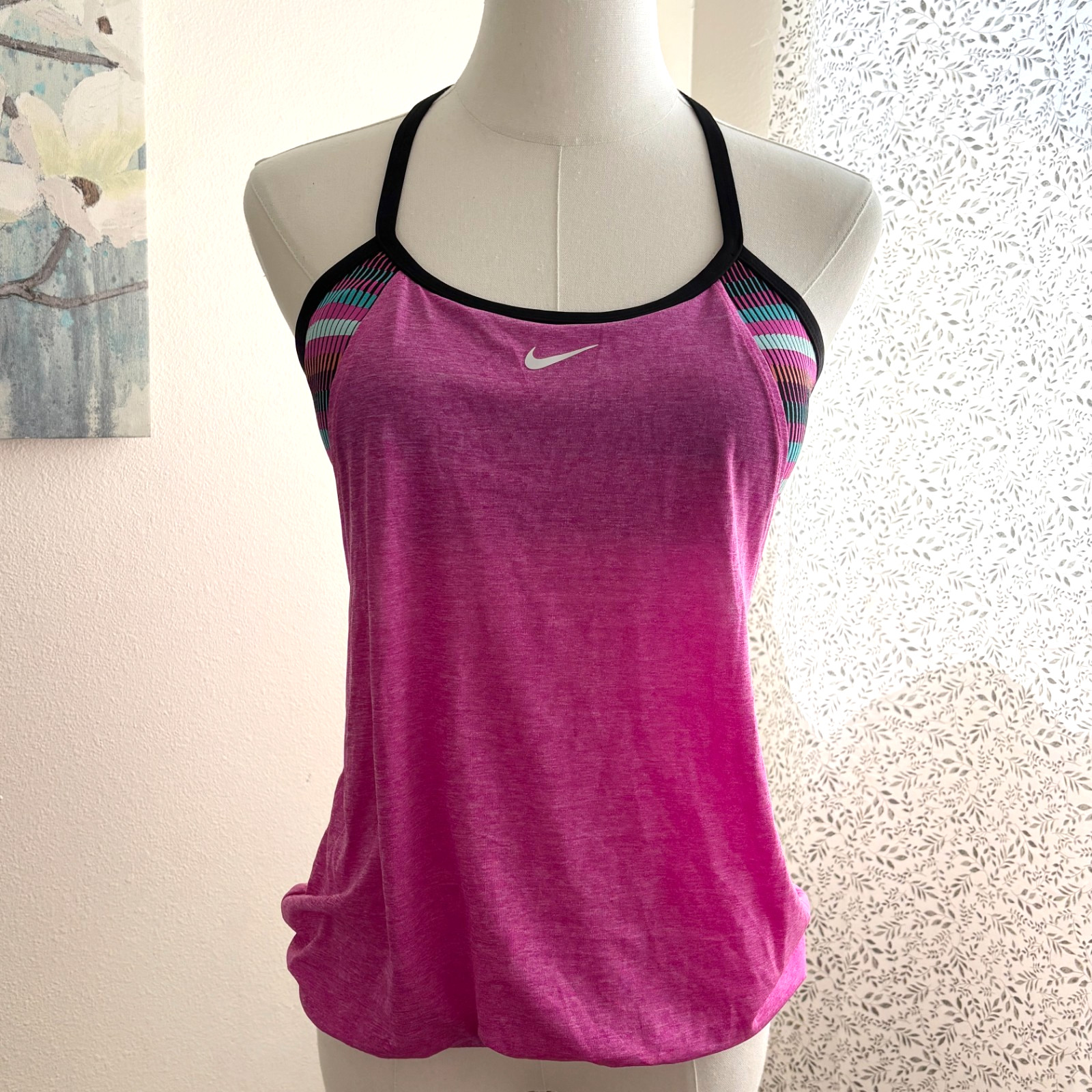 Nike Womens Small 2-in-1 Pink Tank Built-In Padded Sports Bra Racerback