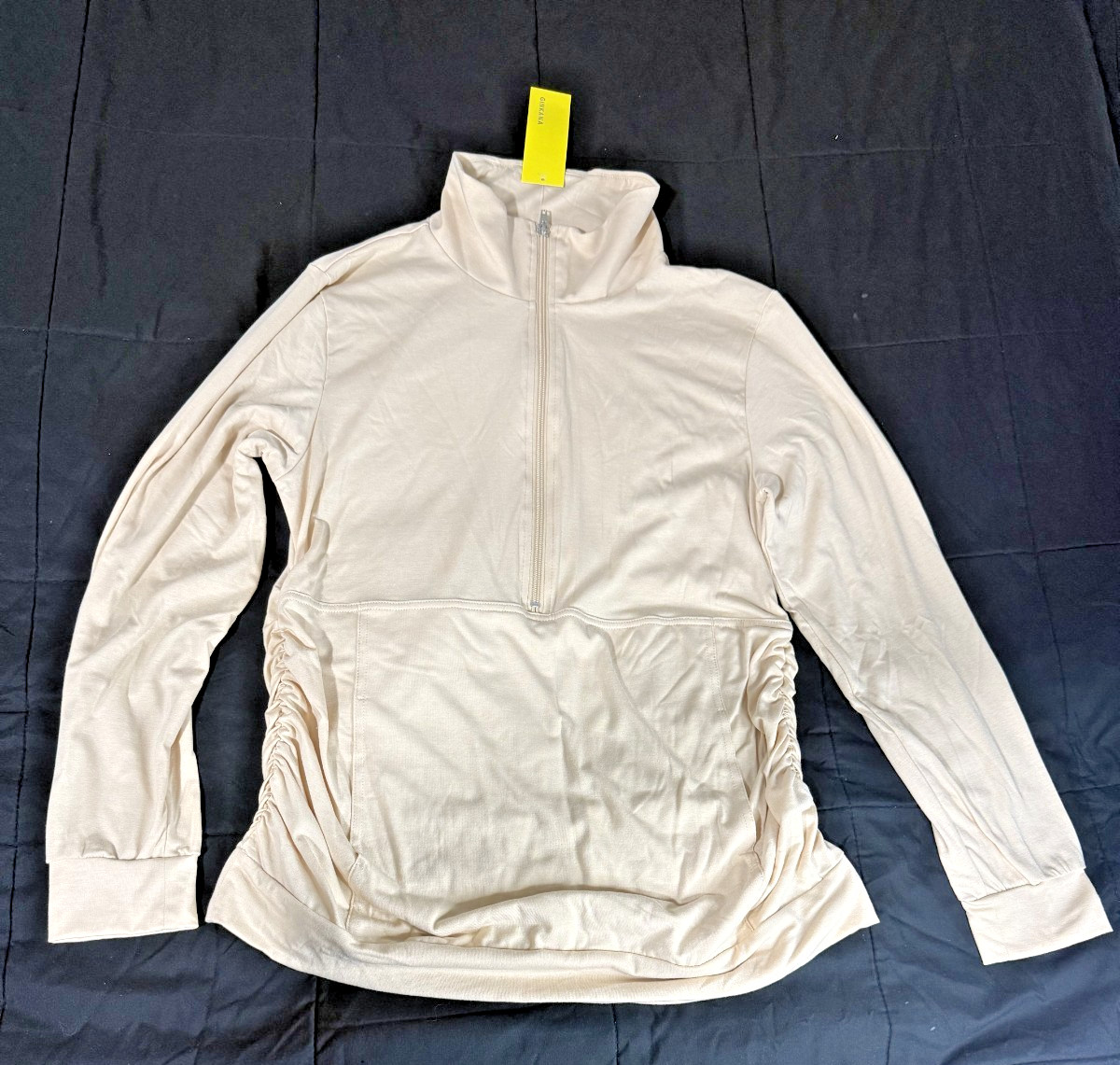 GINKANA Women’s Quarter Zip Pullover Large Beige Ruched Activewear NWT