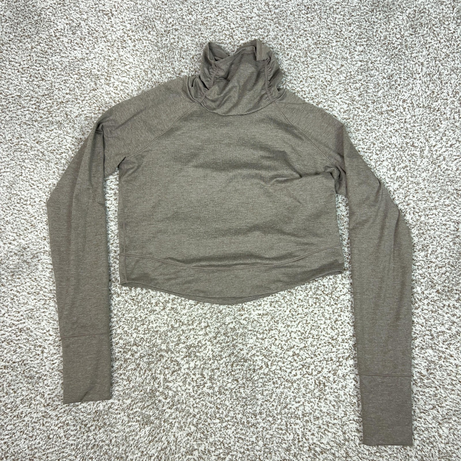Prana Pullover Womens Medium Brown Cowl Long Sleeve Thumbholes Yoga Gym Top