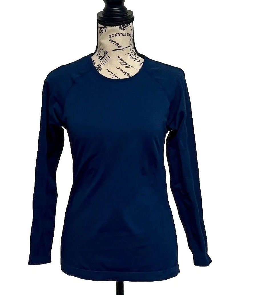 MPG Sport Blue Long Sleeve Athletic Top Womens S Seamless Base Layer Yoga Gym