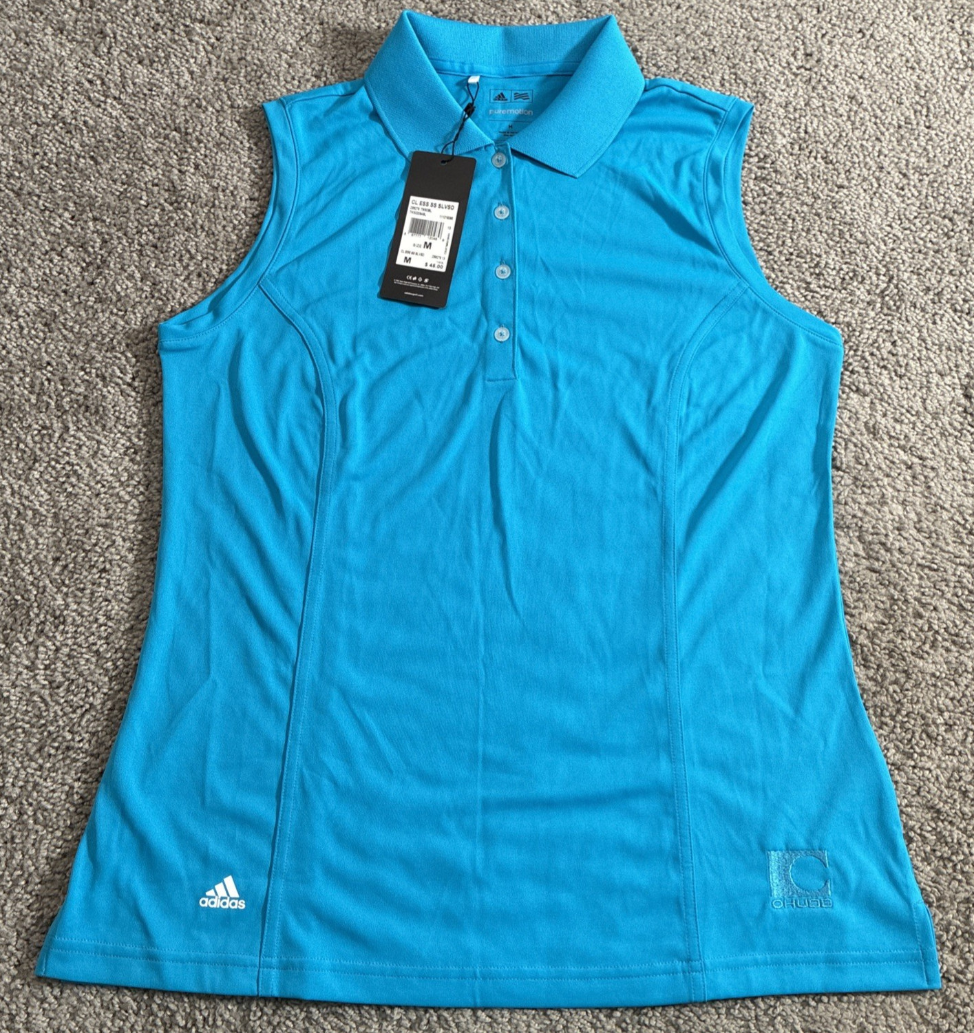 NWT Adidas Pure Motion Blue Sleeveless Women’s M Athletic Knit Polo Top Golf $45