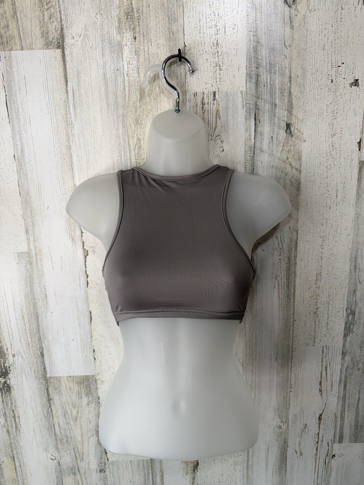 SHEIN Gray High Neck Crop Top XXS Open Back Sleeveless Top