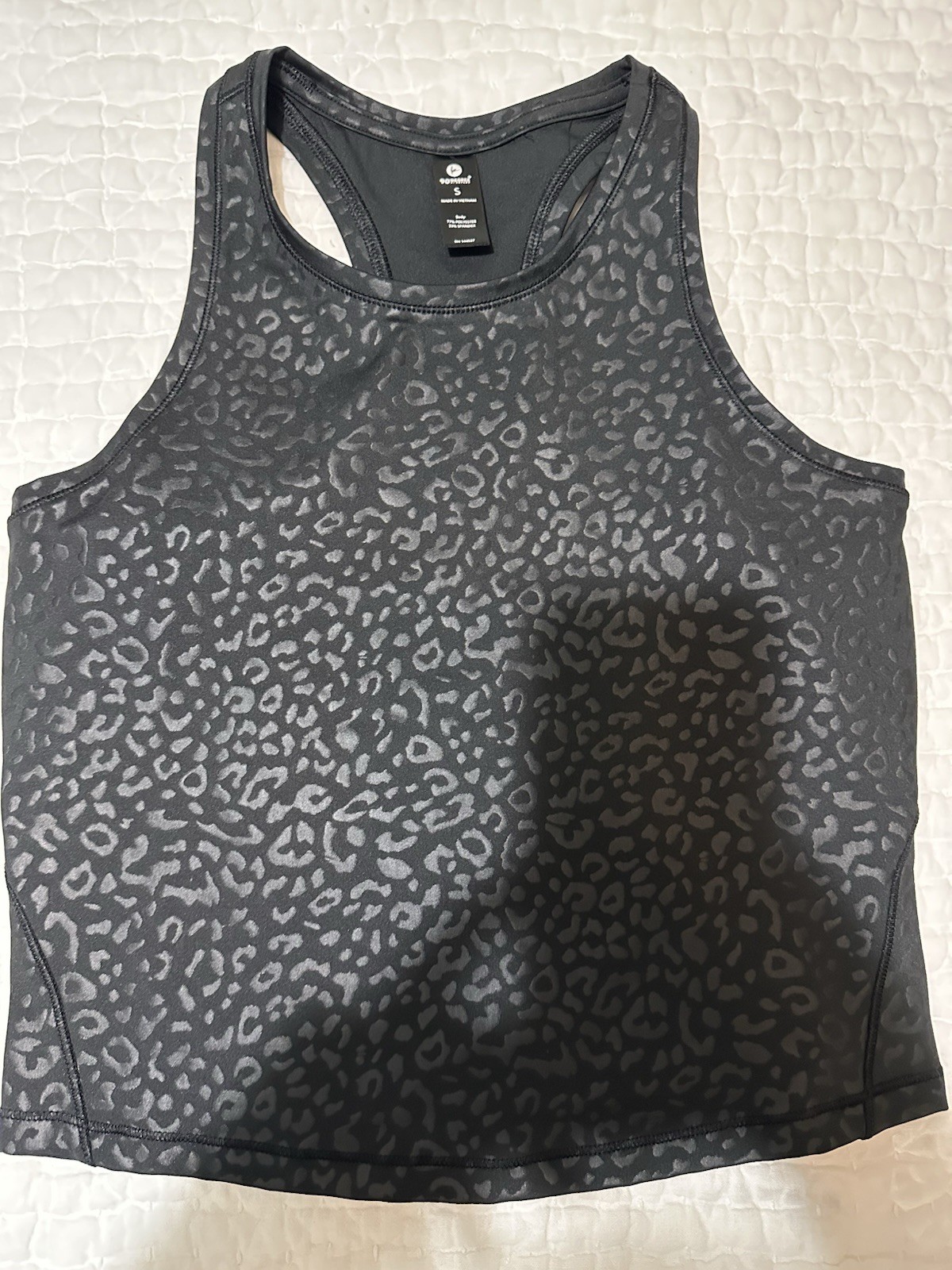 90 Degrees By Reflex Black Leopard Print Active Tank Crop Top Size Small