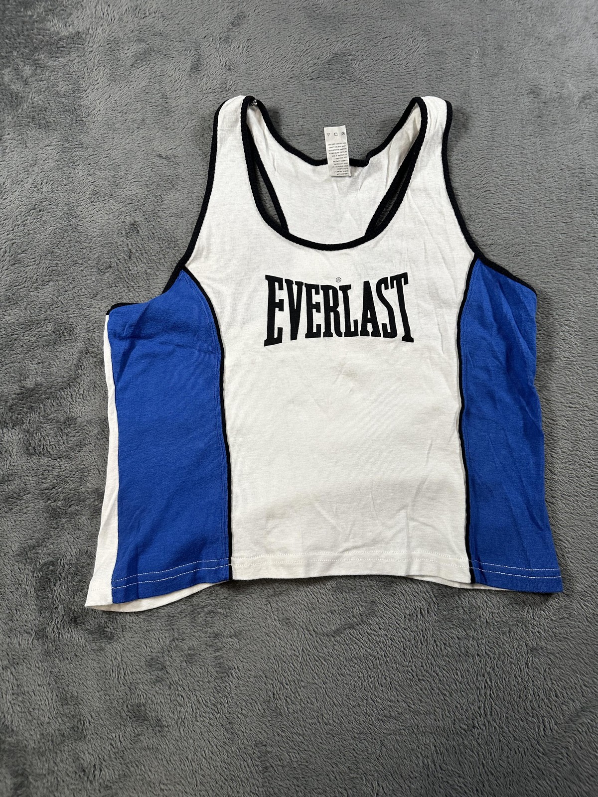 Vintage Everlast Tank Top Womens Large White Blue Cropped Racerback Athletic 90s