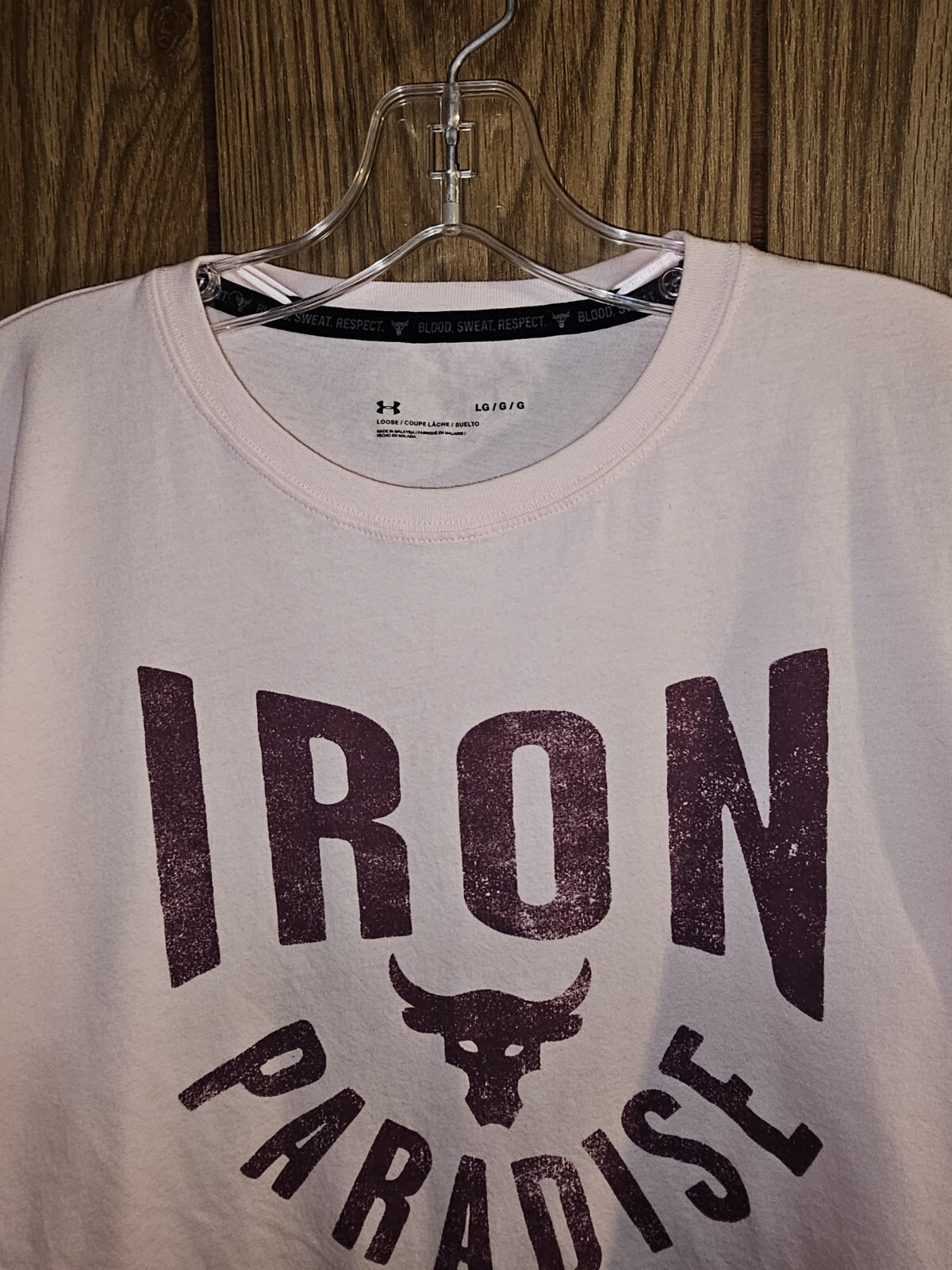 Under Armour Iron Paradise Large Womens Pink Graphic Logo Tee Activewear