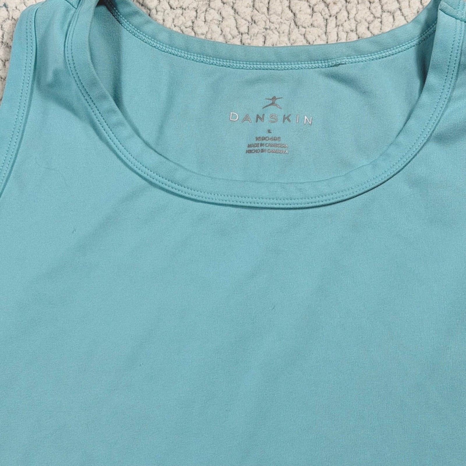 Danskin Womens Turquoise Blue Activewear Tank Top Curved Hem Large 1590498 EUC