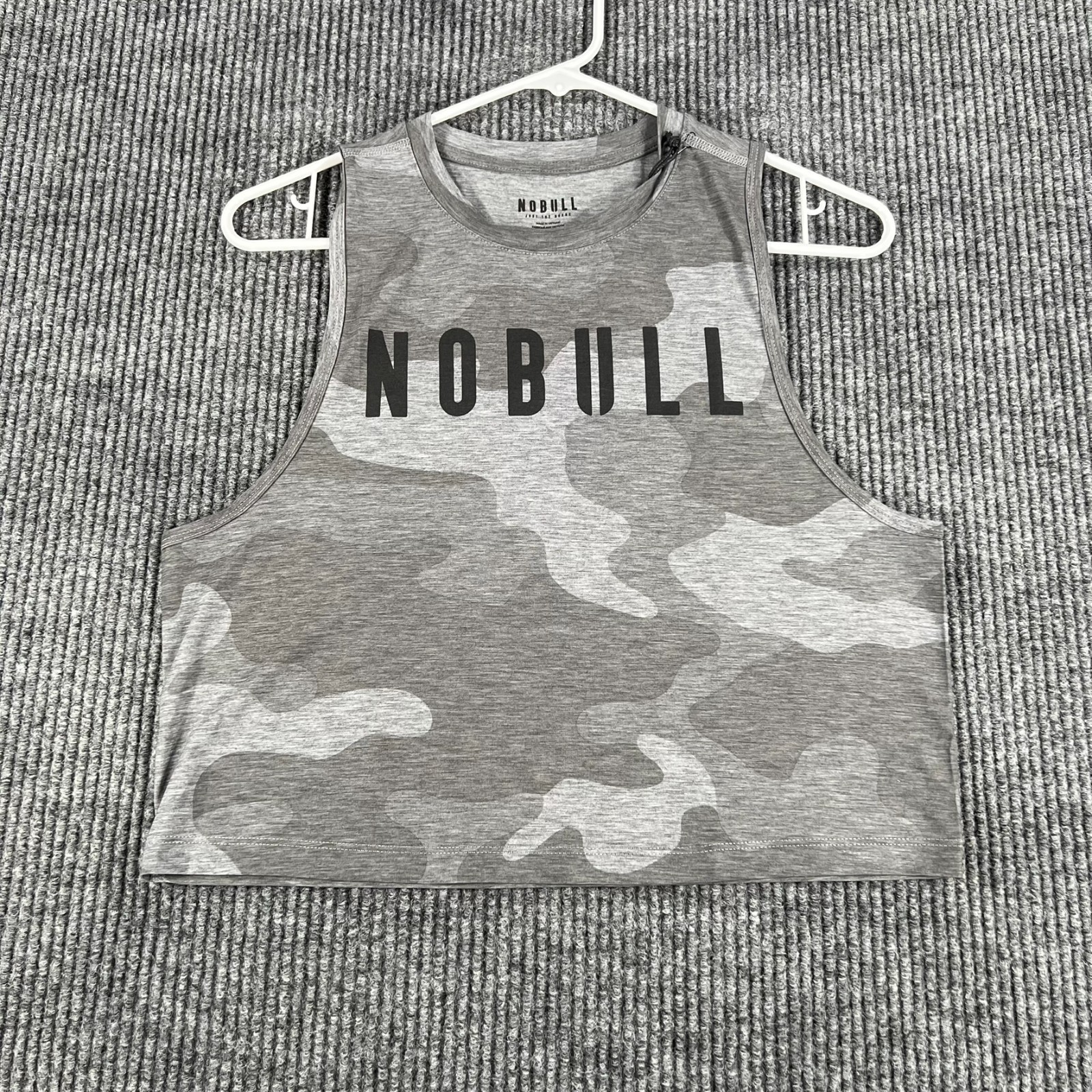 NoBull Cropped Tank Top Shirt Womens Small Gray Camo CrossFit Workout Gym
