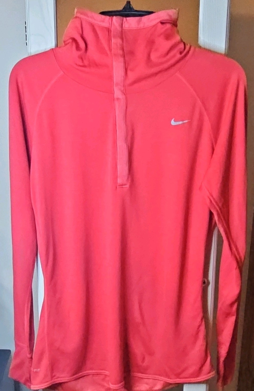 Nike Dri-FIT Womens RED Solid Pullover Hoodie Long Sleeve Raglan Logo L