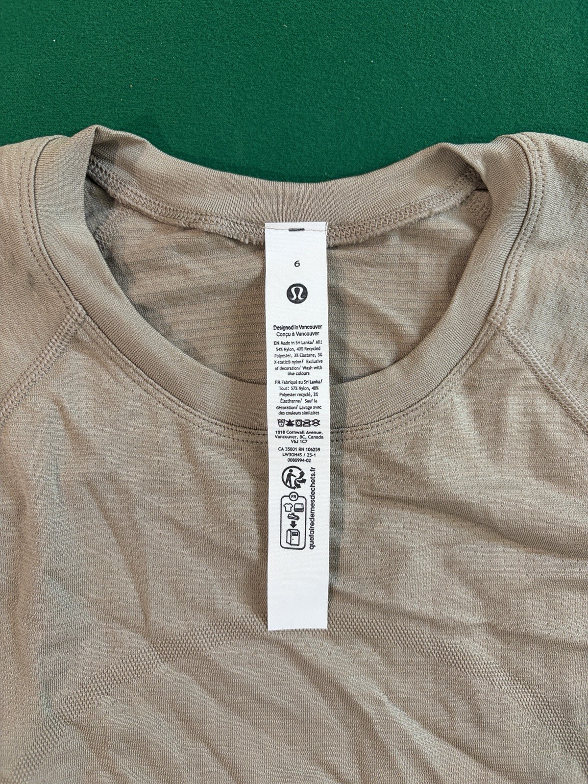Lululemon Swiftly Tech Cropped Long Sleeve 2.0 Women 6 Brown Beige LW3GH4S NWT