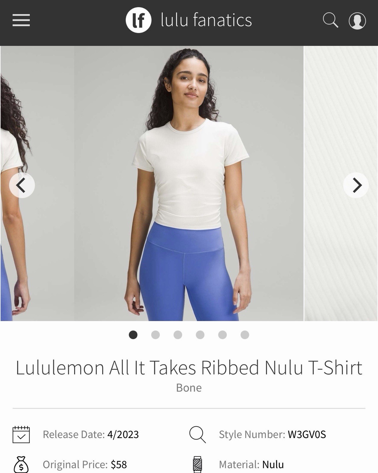 NWT Lululemon All It Takes Ribbed Nulu T-Shirt Bone Size 6 LW3GV0S