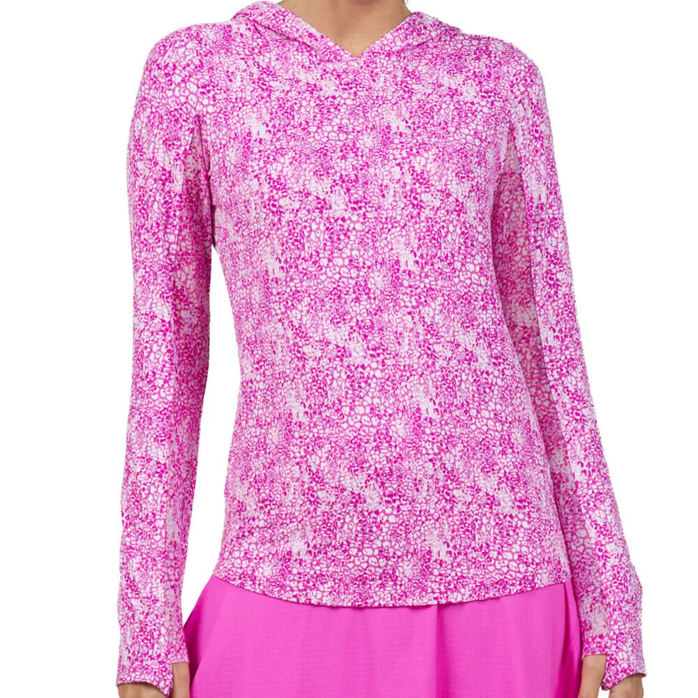 NWT Ladies IBKUL Abstract Skin Pink Long Sleeve Hoodie Golf Shirt S M L & XL