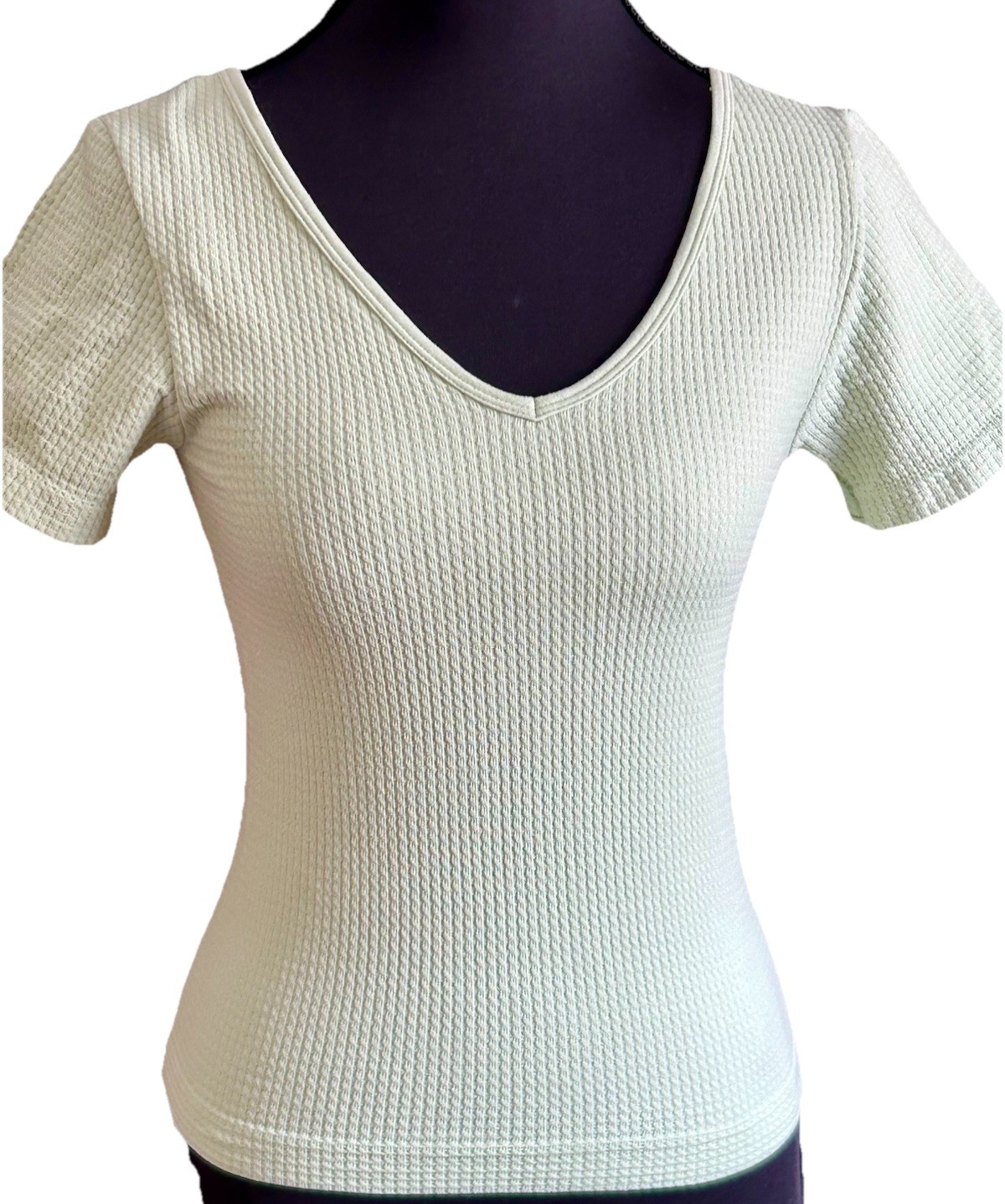 Aura Women’s Ribbed Seamless V-Neck Short Sleeve Activewear Top Mint Green M/L