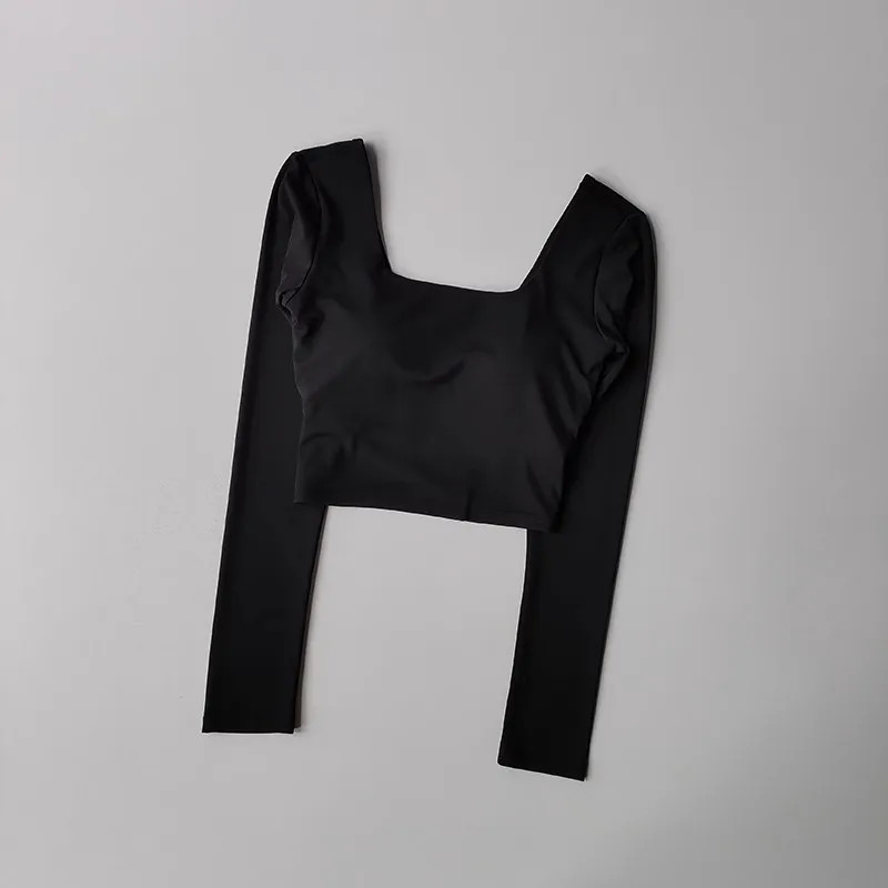 Women’s Long Sleeve Yoga Top Cross Back Fitness Exercise Suit Fixed Chest