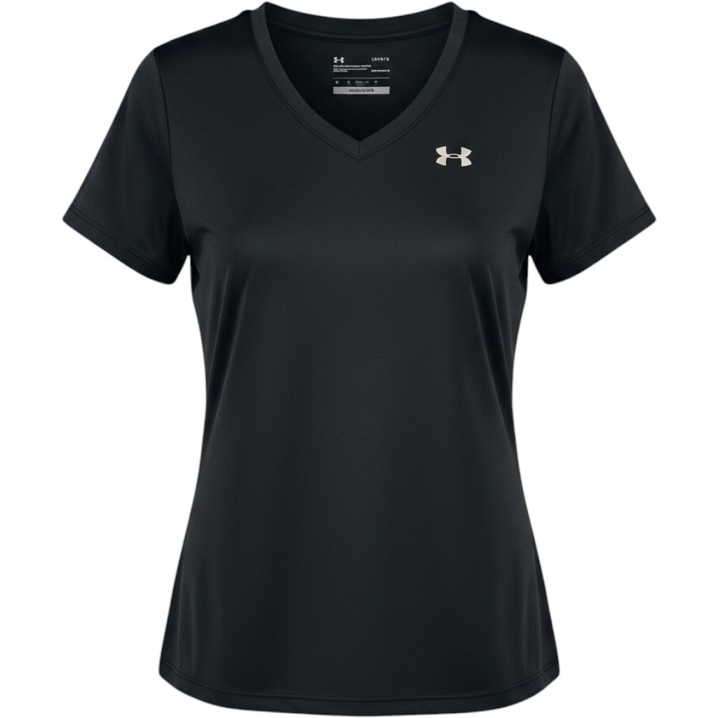 Under Armour Womens HeatGear V-Neck Short Sleeve Training Shirt Black Large