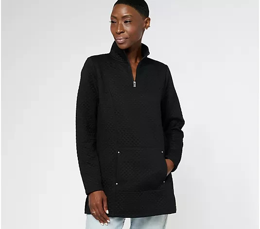 Sport Savvy Knit Jacquard Long Sleeve Quarter Zip Tunic-Black-XXS-NEW-A615716