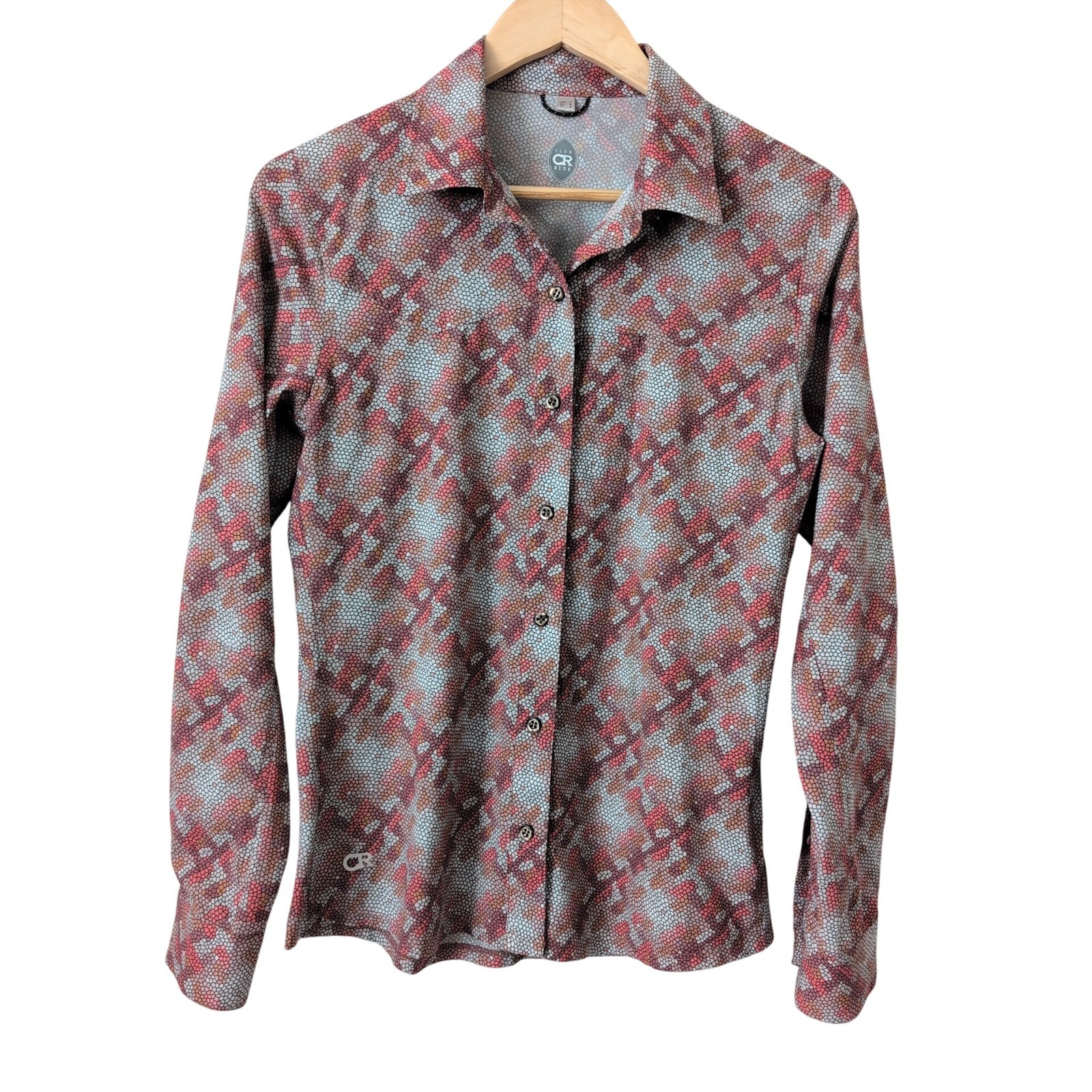 Club Ride Womens Button Up Shirt Top Gracie Long Sleeve Geometric Cycling Size S