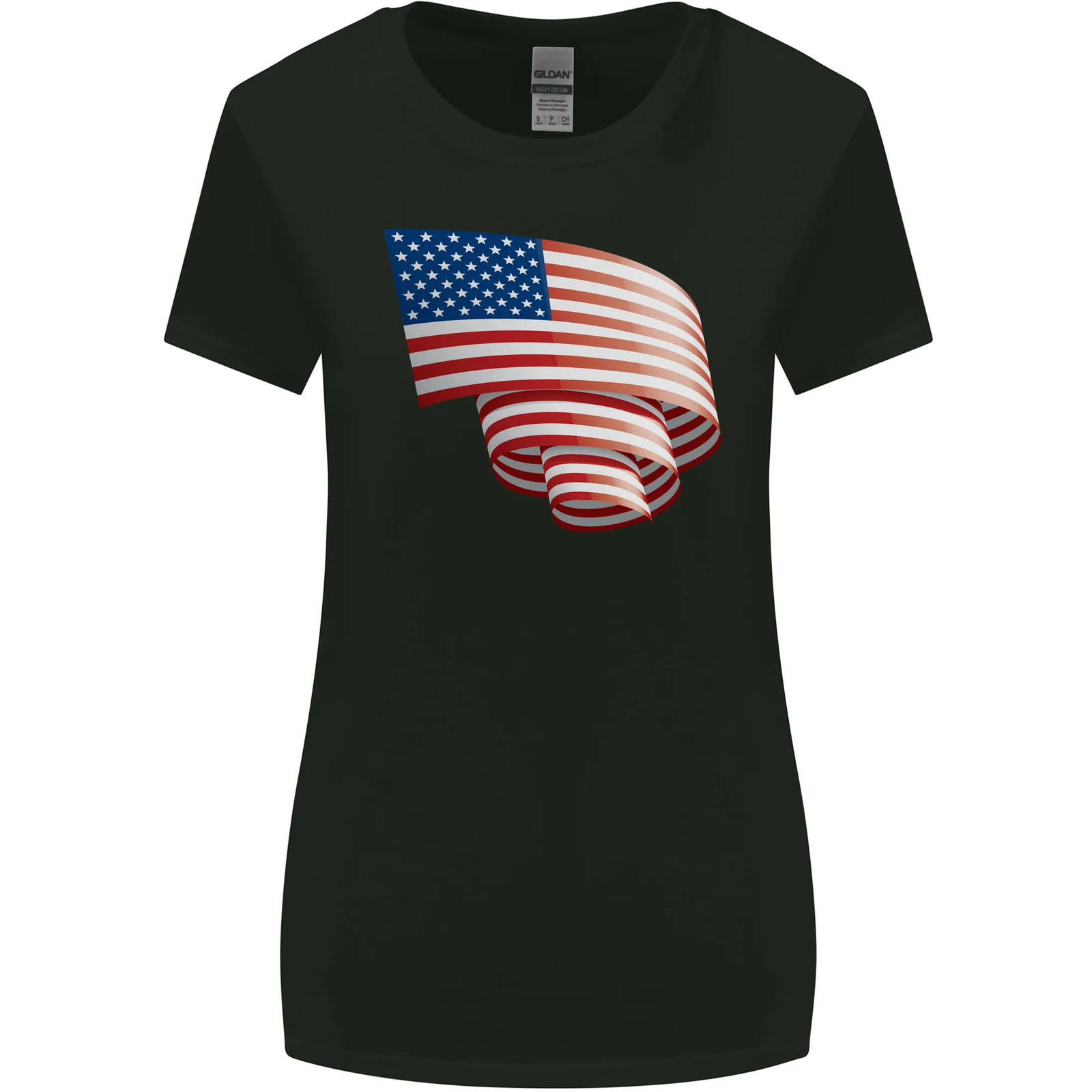 Curled USA Flag Independence Day Football Womens Wider Cut T-Shirt