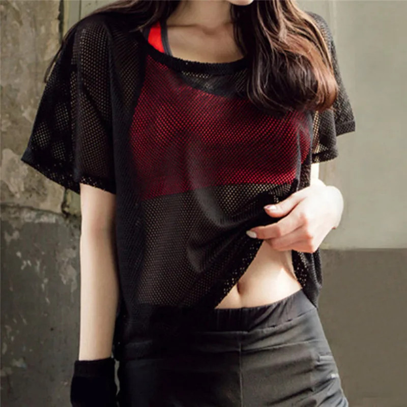 Women’s Mesh Yoga Shirt Sexy Short Sleeve T-Shirt Sport Top Blouse Cover Up