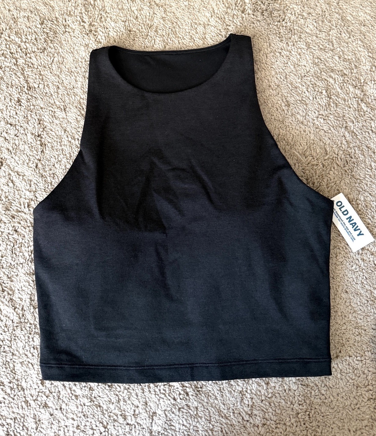 Womens Black Crop Tank Top Size S Small Padded Sports Bra NWT High Neck Gym Run