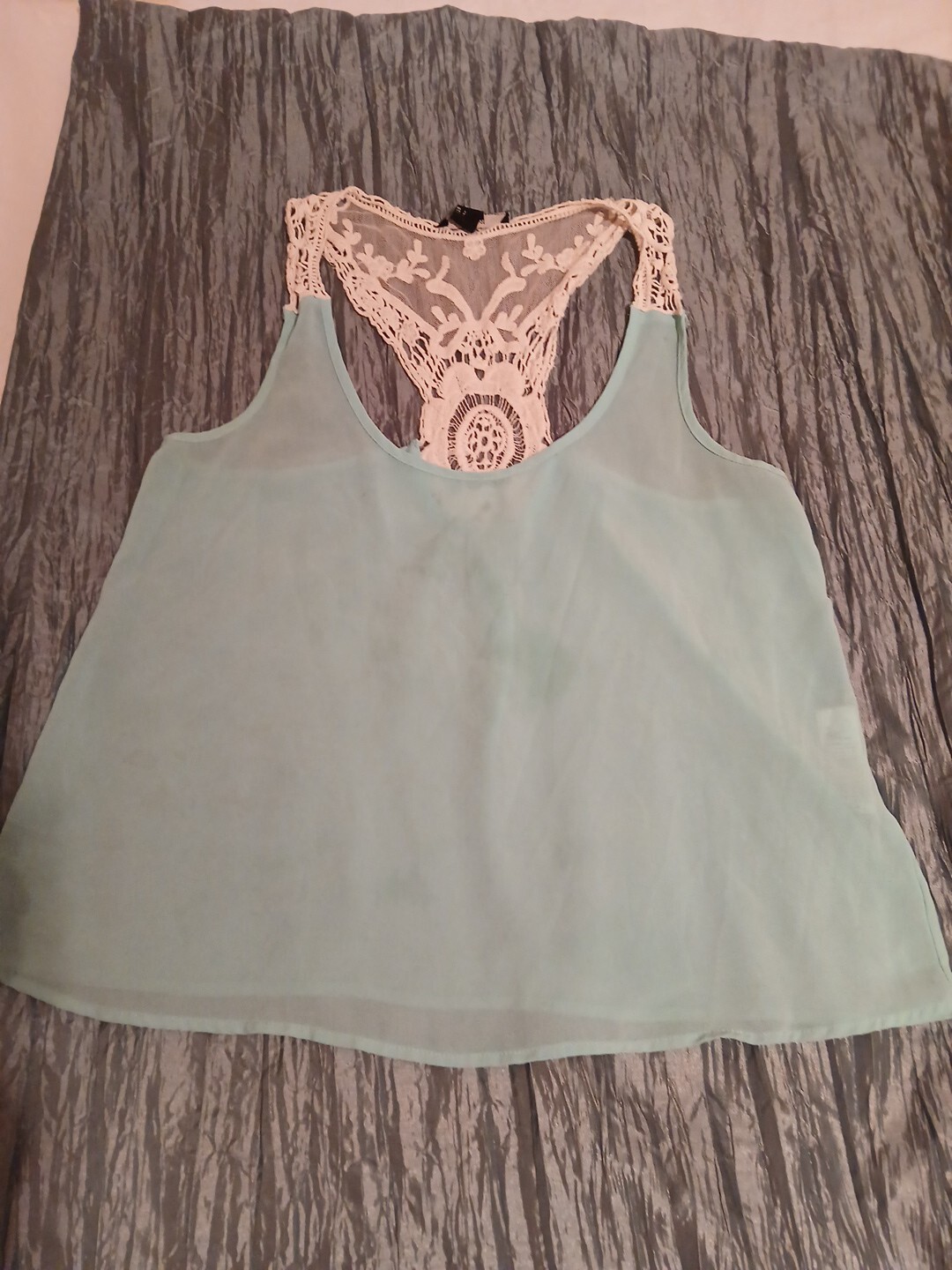 Forever 21 Tank Women Junior Ocean Blue Green Sexy S Or M Embroidery Blouse Top
