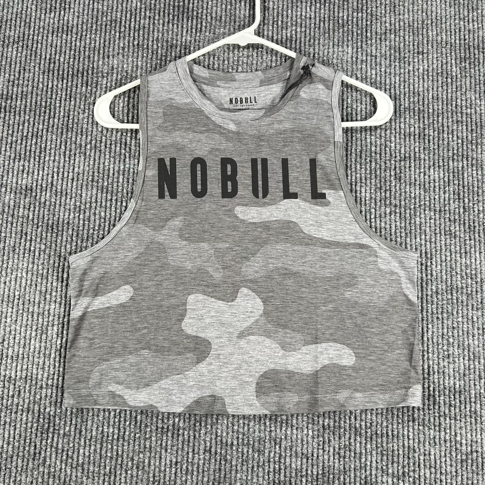 NoBull Cropped Tank Top Shirt Womens Small Gray Camo CrossFit Workout Gym