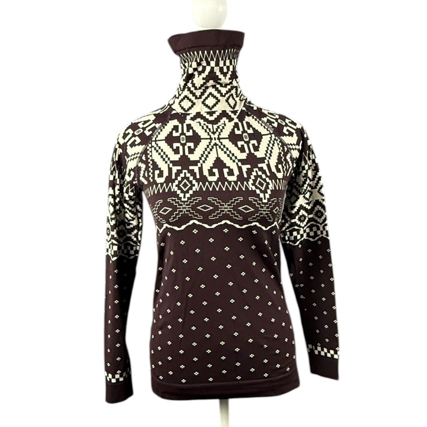 Sweaty Betty Top Sz small Fair Isle Base Layer Plum Purple Turtleneck Outdoor
