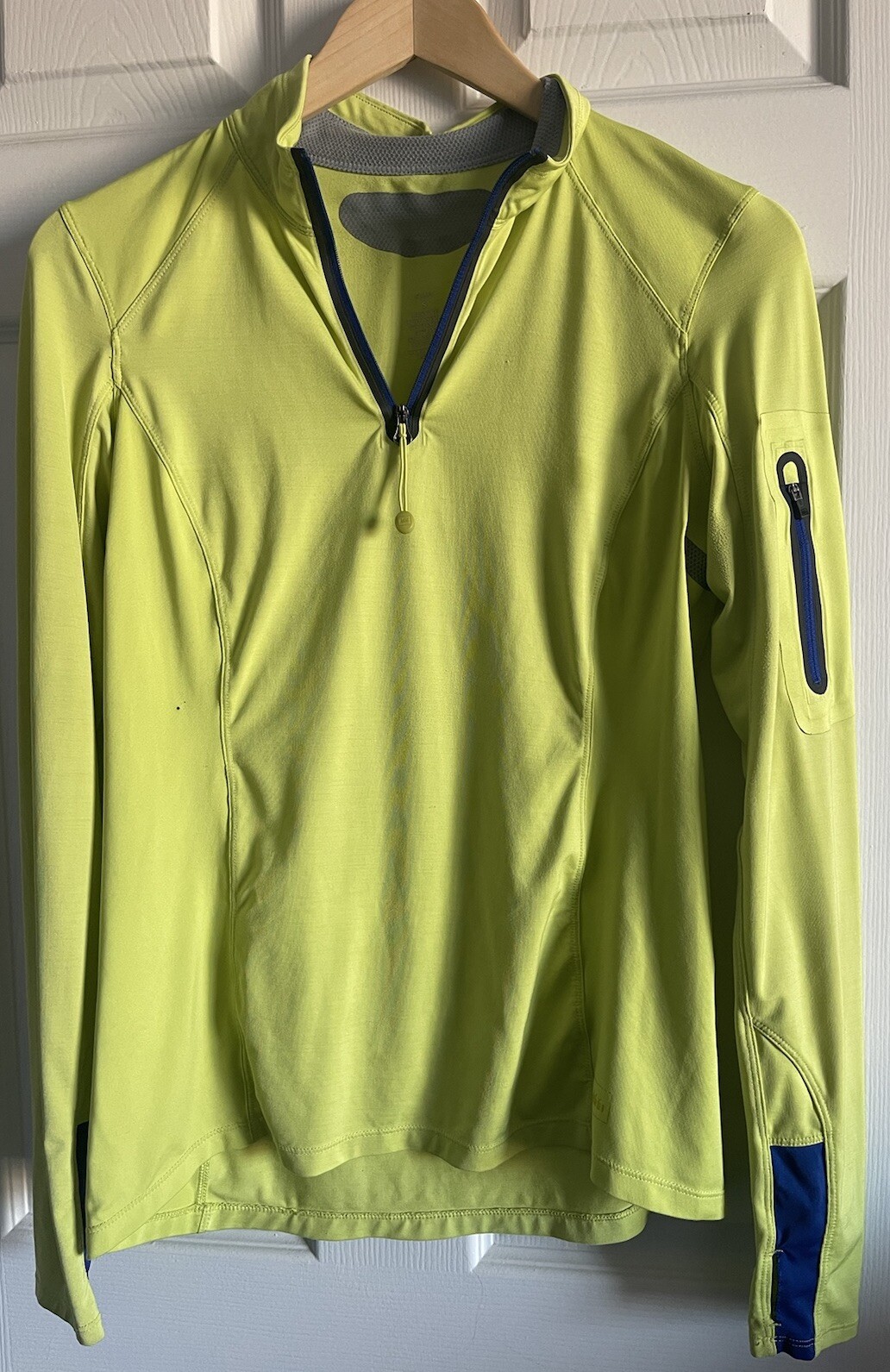 REI 1/4 Zip Pullover Long Sleeve Women’s S Neon Green Thumbholes Pocket Vented