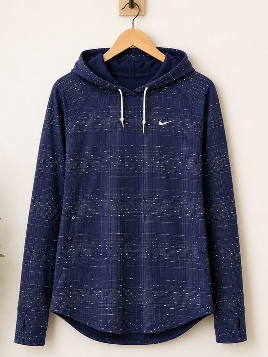 Nike Dri-FIT Hooded Pullover Performance Top Blue Grid Print Women’s Small