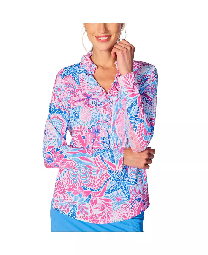 NWT G LIFESTYLE STARFISH PINK Double Ruffle Long Sleeve Mock Shirt M L & XL